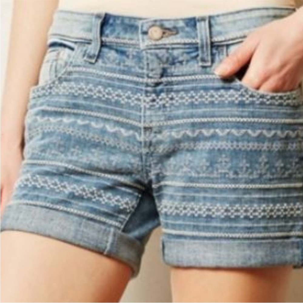 Anthropologie embroidered jean shorts